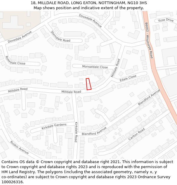 18, MILLDALE ROAD, LONG EATON, NOTTINGHAM, NG10 3HS: Location map and indicative extent of plot