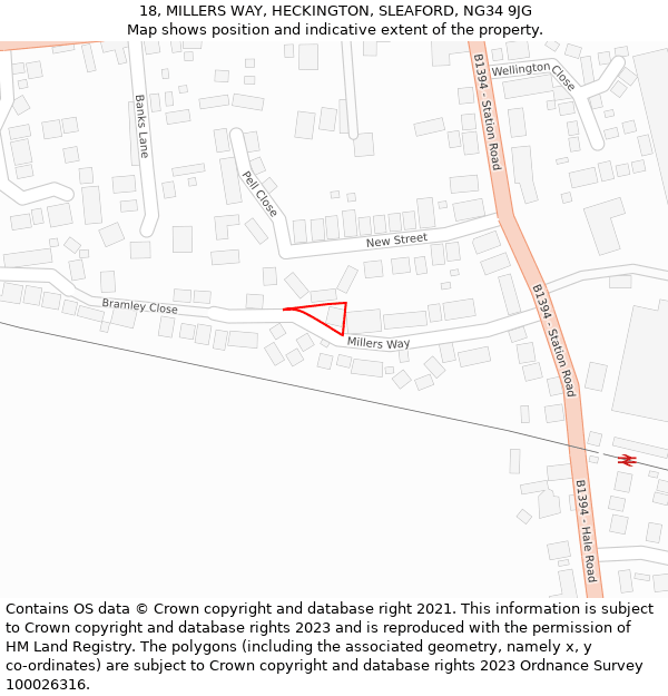 18, MILLERS WAY, HECKINGTON, SLEAFORD, NG34 9JG: Location map and indicative extent of plot