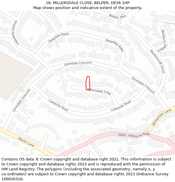 18, MILLERSDALE CLOSE, BELPER, DE56 1HP: Location map and indicative extent of plot