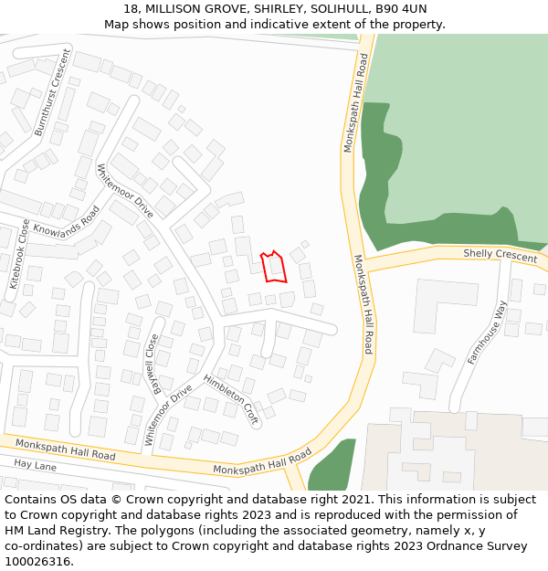 18, MILLISON GROVE, SHIRLEY, SOLIHULL, B90 4UN: Location map and indicative extent of plot