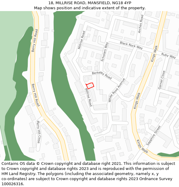 18, MILLRISE ROAD, MANSFIELD, NG18 4YP: Location map and indicative extent of plot