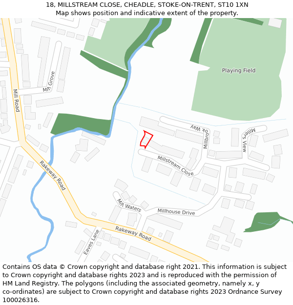 18, MILLSTREAM CLOSE, CHEADLE, STOKE-ON-TRENT, ST10 1XN: Location map and indicative extent of plot