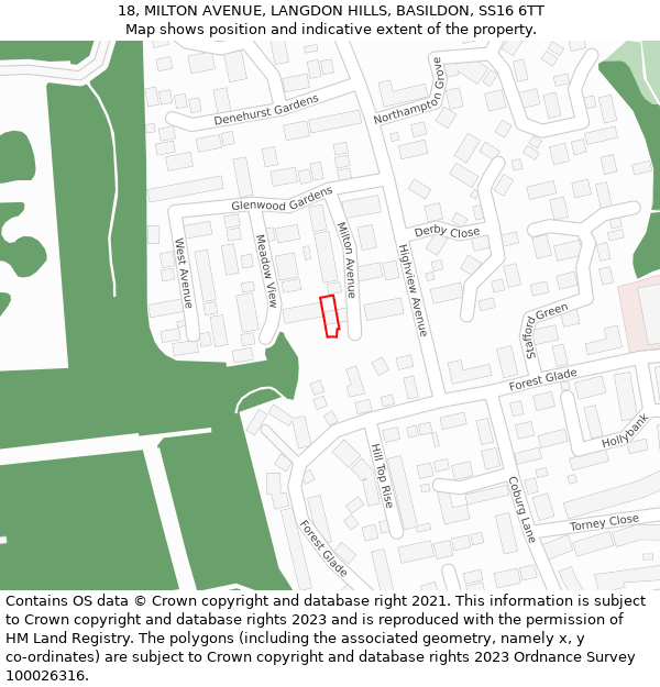 18, MILTON AVENUE, LANGDON HILLS, BASILDON, SS16 6TT: Location map and indicative extent of plot