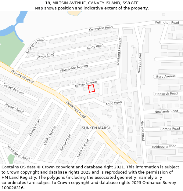 18, MILTSIN AVENUE, CANVEY ISLAND, SS8 8EE: Location map and indicative extent of plot