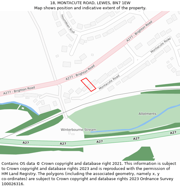 18, MONTACUTE ROAD, LEWES, BN7 1EW: Location map and indicative extent of plot