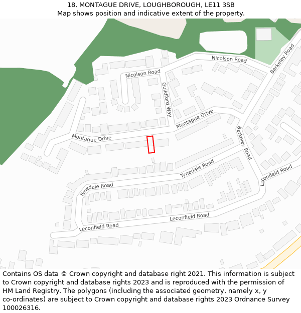 18, MONTAGUE DRIVE, LOUGHBOROUGH, LE11 3SB: Location map and indicative extent of plot