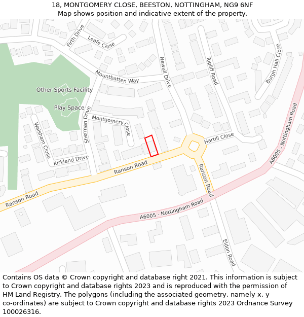 18, MONTGOMERY CLOSE, BEESTON, NOTTINGHAM, NG9 6NF: Location map and indicative extent of plot