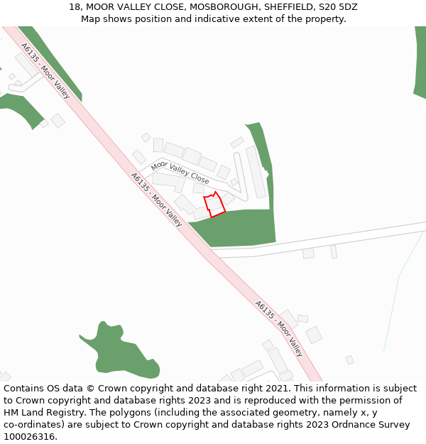 18, MOOR VALLEY CLOSE, MOSBOROUGH, SHEFFIELD, S20 5DZ: Location map and indicative extent of plot