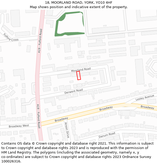 18, MOORLAND ROAD, YORK, YO10 4HF: Location map and indicative extent of plot