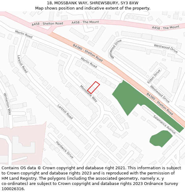 18, MOSSBANK WAY, SHREWSBURY, SY3 8XW: Location map and indicative extent of plot