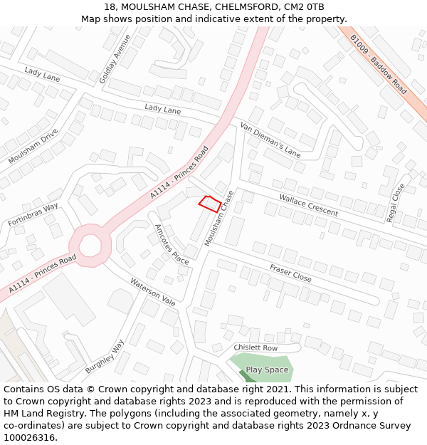 18, MOULSHAM CHASE, CHELMSFORD, CM2 0TB: Location map and indicative extent of plot