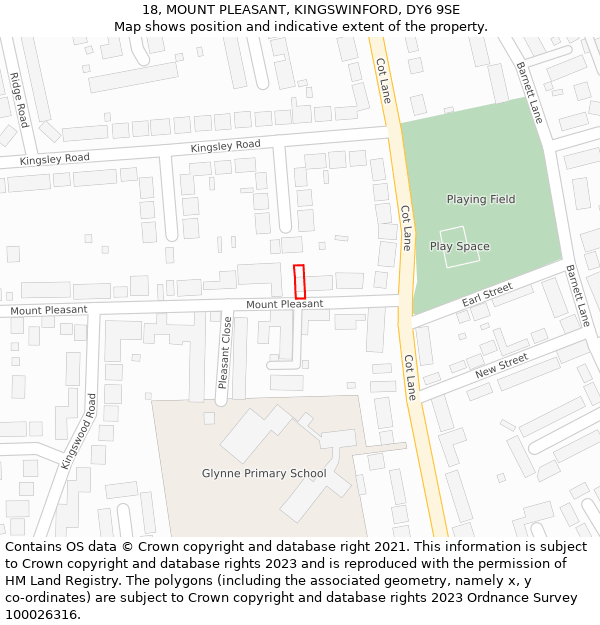 18, MOUNT PLEASANT, KINGSWINFORD, DY6 9SE: Location map and indicative extent of plot