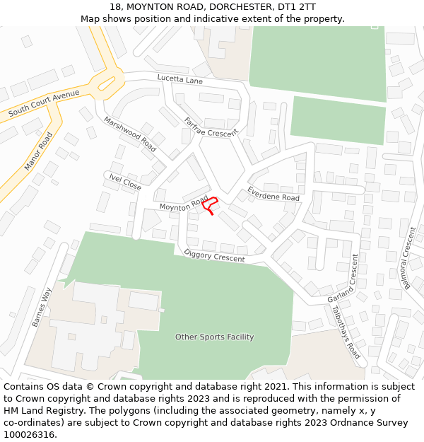 18, MOYNTON ROAD, DORCHESTER, DT1 2TT: Location map and indicative extent of plot