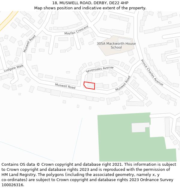 18, MUSWELL ROAD, DERBY, DE22 4HP: Location map and indicative extent of plot