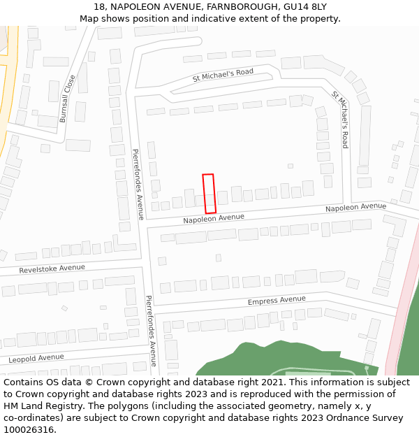 18, NAPOLEON AVENUE, FARNBOROUGH, GU14 8LY: Location map and indicative extent of plot