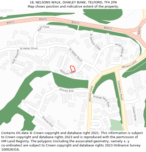 18, NELSONS WALK, DAWLEY BANK, TELFORD, TF4 2FN: Location map and indicative extent of plot