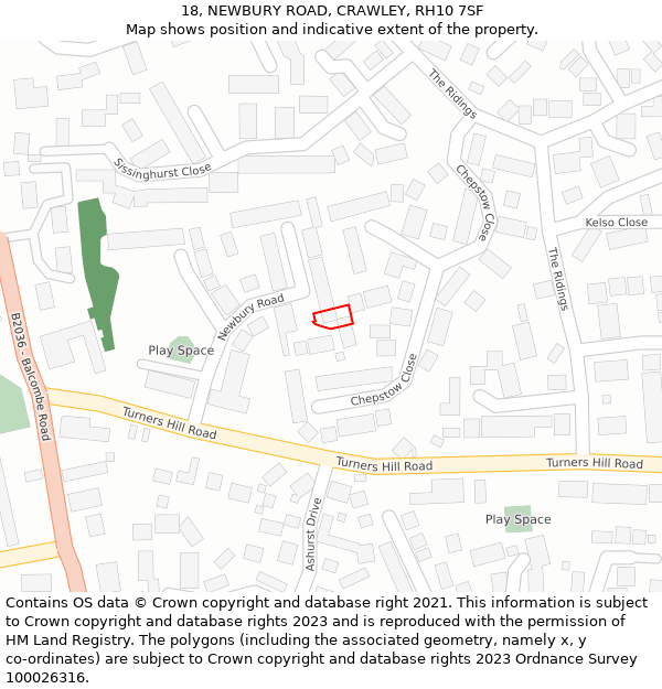 18, NEWBURY ROAD, CRAWLEY, RH10 7SF: Location map and indicative extent of plot