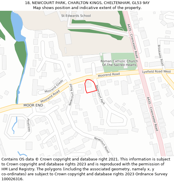 18, NEWCOURT PARK, CHARLTON KINGS, CHELTENHAM, GL53 9AY: Location map and indicative extent of plot