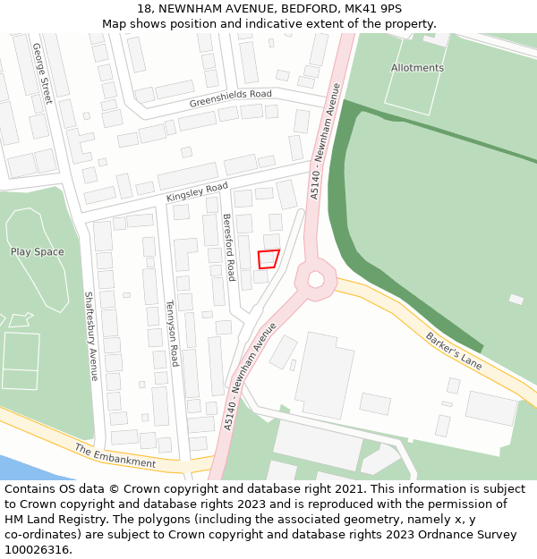 18, NEWNHAM AVENUE, BEDFORD, MK41 9PS: Location map and indicative extent of plot