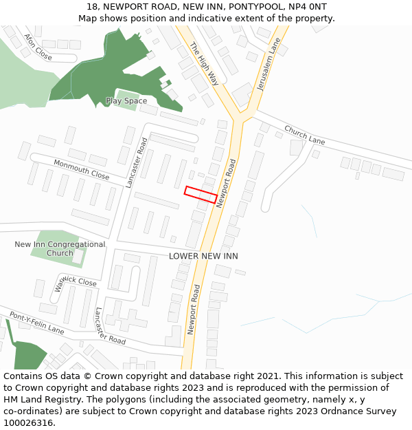 18, NEWPORT ROAD, NEW INN, PONTYPOOL, NP4 0NT: Location map and indicative extent of plot