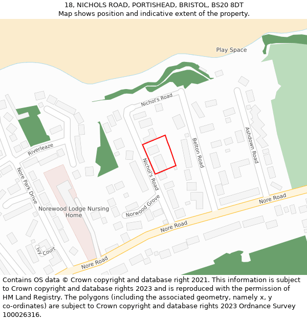 18, NICHOLS ROAD, PORTISHEAD, BRISTOL, BS20 8DT: Location map and indicative extent of plot