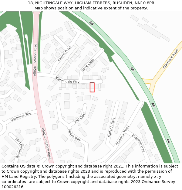 18, NIGHTINGALE WAY, HIGHAM FERRERS, RUSHDEN, NN10 8PR: Location map and indicative extent of plot