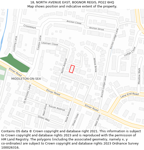 18, NORTH AVENUE EAST, BOGNOR REGIS, PO22 6HQ: Location map and indicative extent of plot