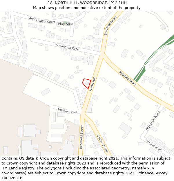 18, NORTH HILL, WOODBRIDGE, IP12 1HH: Location map and indicative extent of plot