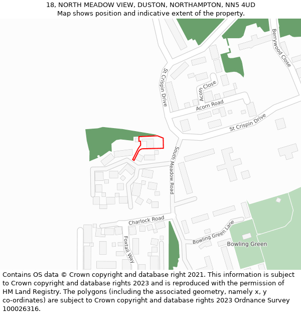 18, NORTH MEADOW VIEW, DUSTON, NORTHAMPTON, NN5 4UD: Location map and indicative extent of plot