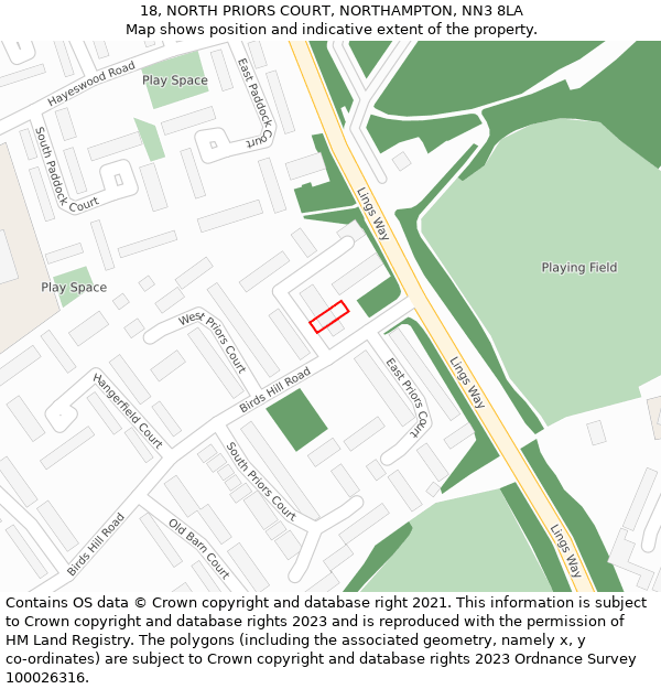 18, NORTH PRIORS COURT, NORTHAMPTON, NN3 8LA: Location map and indicative extent of plot