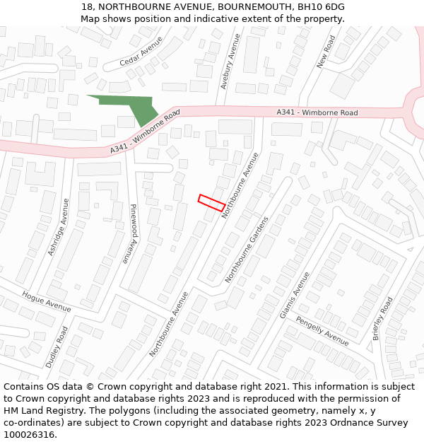 18, NORTHBOURNE AVENUE, BOURNEMOUTH, BH10 6DG: Location map and indicative extent of plot