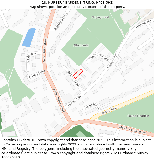 18, NURSERY GARDENS, TRING, HP23 5HZ: Location map and indicative extent of plot