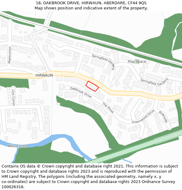 18, OAKBROOK DRIVE, HIRWAUN, ABERDARE, CF44 9QS: Location map and indicative extent of plot