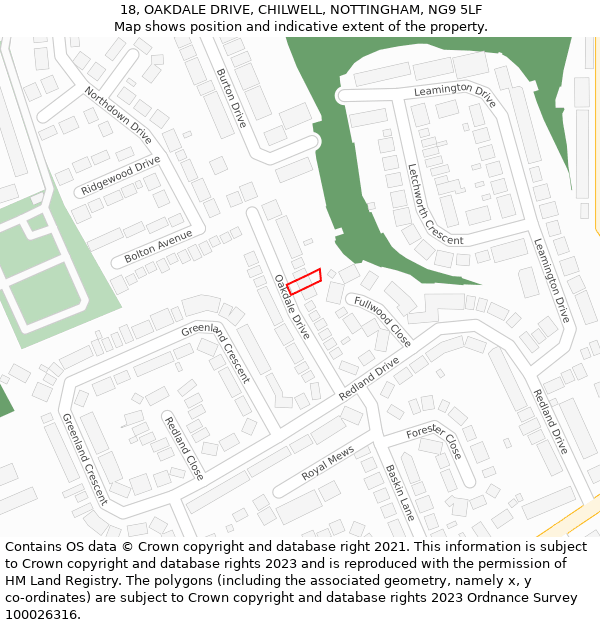 18, OAKDALE DRIVE, CHILWELL, NOTTINGHAM, NG9 5LF: Location map and indicative extent of plot