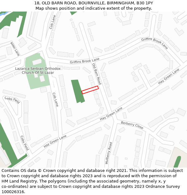 18, OLD BARN ROAD, BOURNVILLE, BIRMINGHAM, B30 1PY: Location map and indicative extent of plot