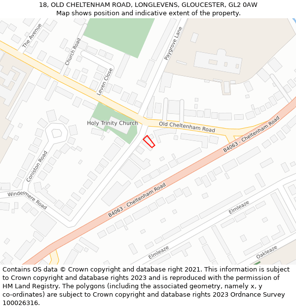 18, OLD CHELTENHAM ROAD, LONGLEVENS, GLOUCESTER, GL2 0AW: Location map and indicative extent of plot