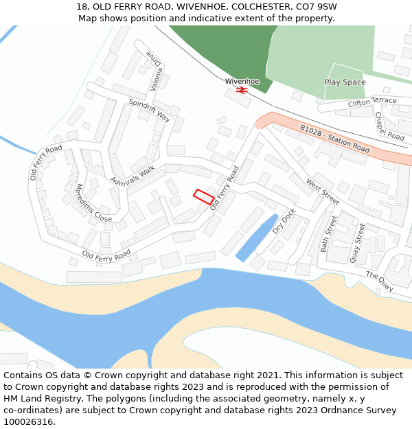 18, OLD FERRY ROAD, WIVENHOE, COLCHESTER, CO7 9SW: Location map and indicative extent of plot