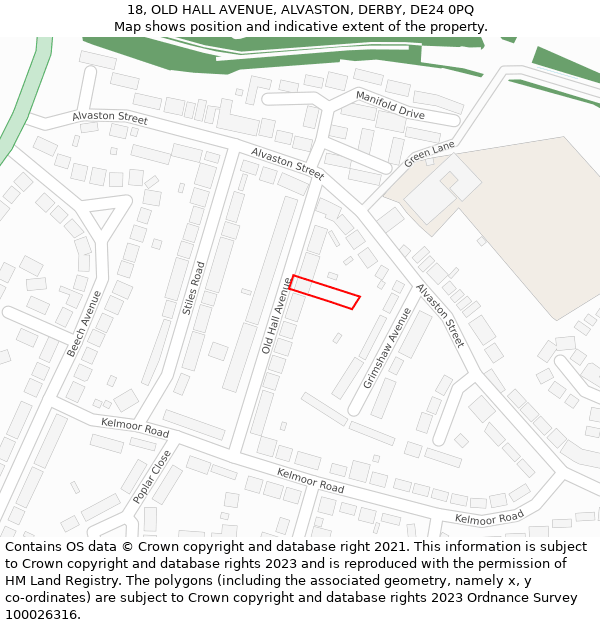 18, OLD HALL AVENUE, ALVASTON, DERBY, DE24 0PQ: Location map and indicative extent of plot