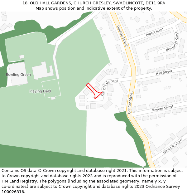 18, OLD HALL GARDENS, CHURCH GRESLEY, SWADLINCOTE, DE11 9PA: Location map and indicative extent of plot