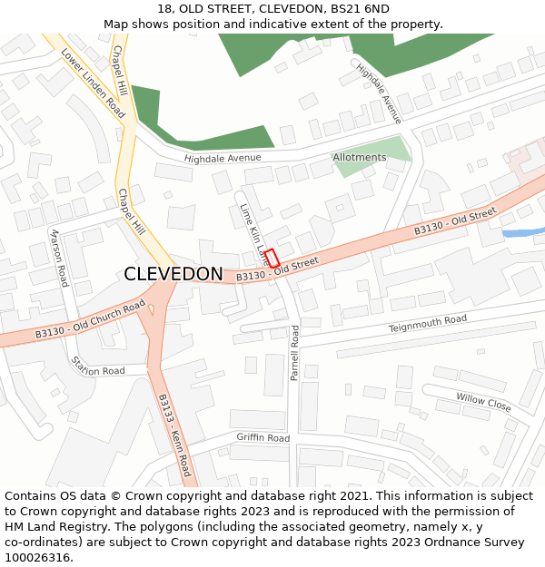 18, OLD STREET, CLEVEDON, BS21 6ND: Location map and indicative extent of plot