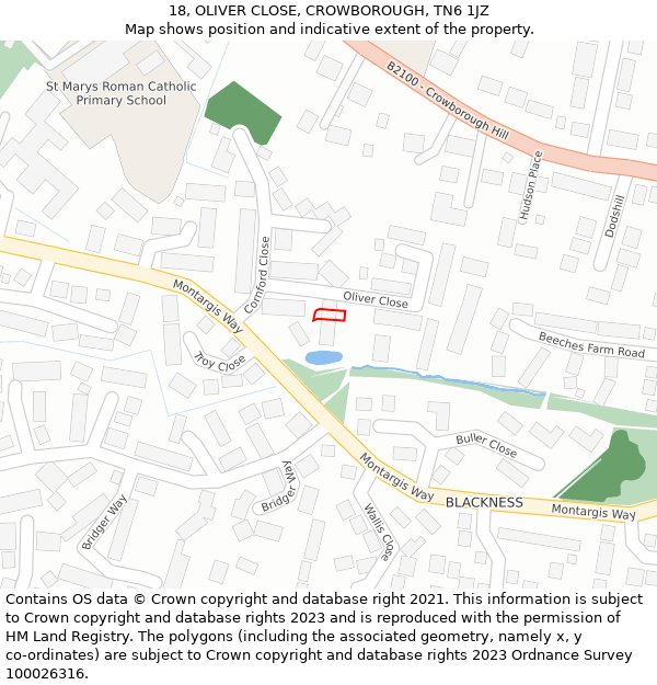 18, OLIVER CLOSE, CROWBOROUGH, TN6 1JZ: Location map and indicative extent of plot