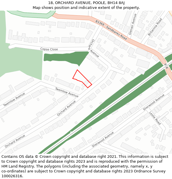 18, ORCHARD AVENUE, POOLE, BH14 8AJ: Location map and indicative extent of plot