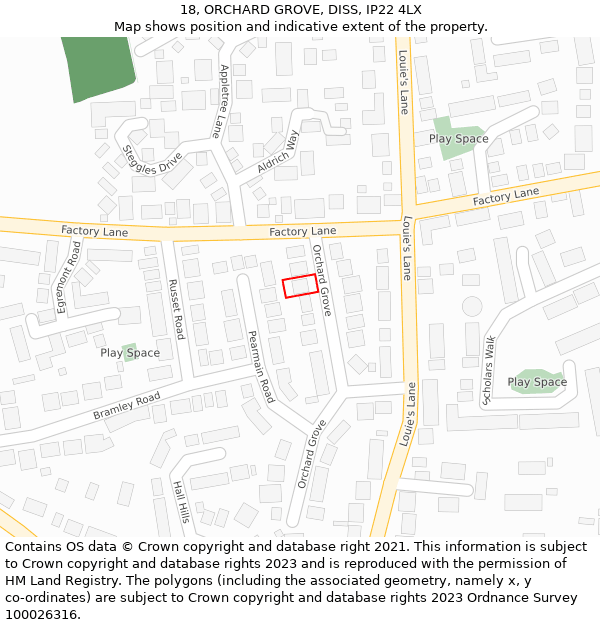 18, ORCHARD GROVE, DISS, IP22 4LX: Location map and indicative extent of plot