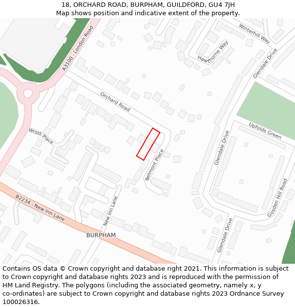 18, ORCHARD ROAD, BURPHAM, GUILDFORD, GU4 7JH: Location map and indicative extent of plot