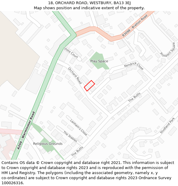 18, ORCHARD ROAD, WESTBURY, BA13 3EJ: Location map and indicative extent of plot