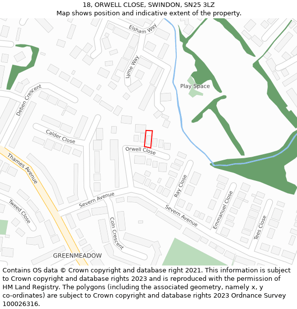 18, ORWELL CLOSE, SWINDON, SN25 3LZ: Location map and indicative extent of plot