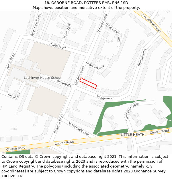 18, OSBORNE ROAD, POTTERS BAR, EN6 1SD: Location map and indicative extent of plot