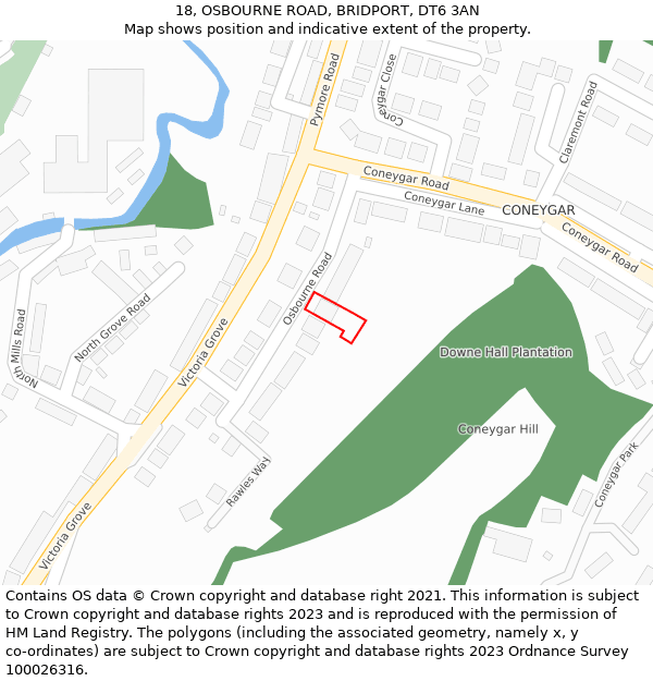 18, OSBOURNE ROAD, BRIDPORT, DT6 3AN: Location map and indicative extent of plot