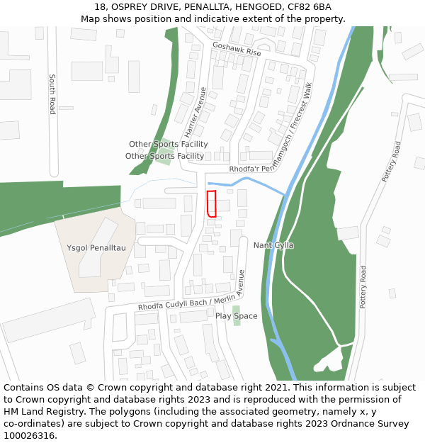 18, OSPREY DRIVE, PENALLTA, HENGOED, CF82 6BA: Location map and indicative extent of plot