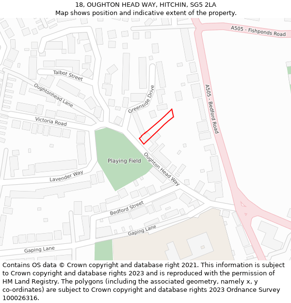 18, OUGHTON HEAD WAY, HITCHIN, SG5 2LA: Location map and indicative extent of plot